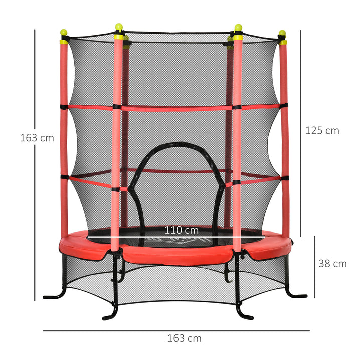 Trampolino Tappeto Elastico per Bambini Ø163x163 cm con Rete di Sicurezza e Corde Elastiche Rosso