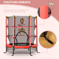 Trampolino Tappeto Elastico per Bambini Ø163x163 cm con Rete di Sicurezza e Corde Elastiche Rosso