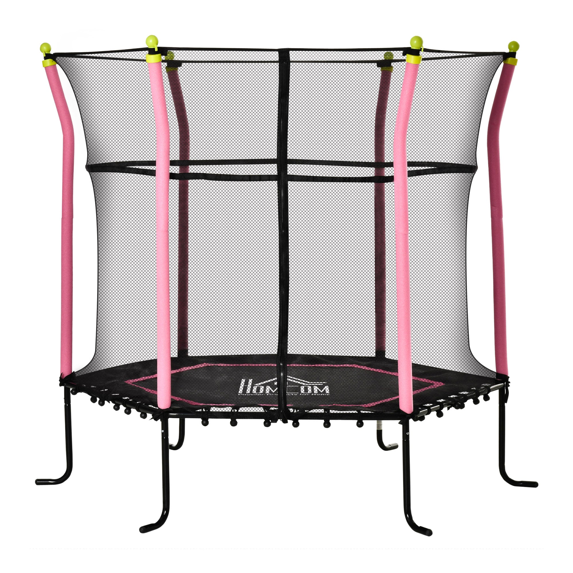 Trampolino Tappeto Elastico per Bambini Ø161x163 cm con Rete di Sicurezza e Corde Elastiche Rosa