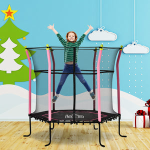 Trampolino Tappeto Elastico per Bambini Ø161x163 cm con Rete di Sicurezza e Corde Elastiche Rosa