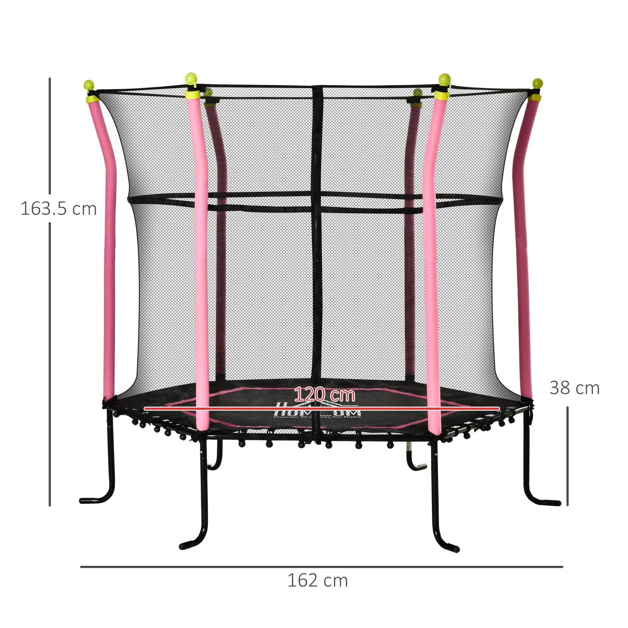 Trampolino Tappeto Elastico per Bambini Ø161x163 cm con Rete di Sicurezza e Corde Elastiche Rosa