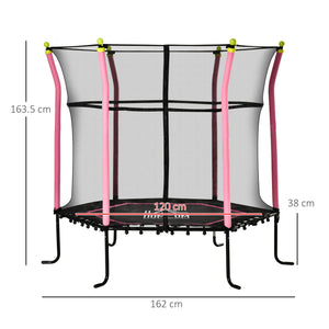 Trampolino Tappeto Elastico per Bambini Ø161x163 cm con Rete di Sicurezza e Corde Elastiche Rosa