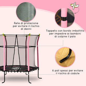 Trampolino Tappeto Elastico per Bambini Ø161x163 cm con Rete di Sicurezza e Corde Elastiche Rosa