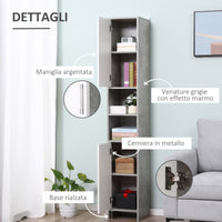 Mobile a Colonna per Bagno 30x30x180 cm in Legno Effetto Cemento Grigio