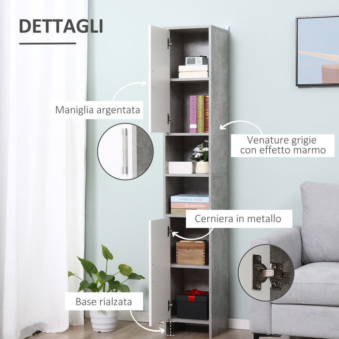 Mobile a Colonna per Bagno 30x30x180 cm in Legno Effetto Cemento Grigio