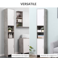 Mobile a Colonna per Bagno 30x30x180 cm in Legno Effetto Cemento Grigio