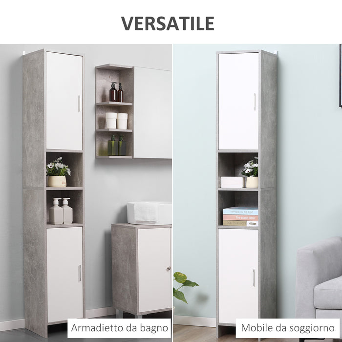 Mobile a Colonna per Bagno 30x30x180 cm in Legno Effetto Cemento Grigio