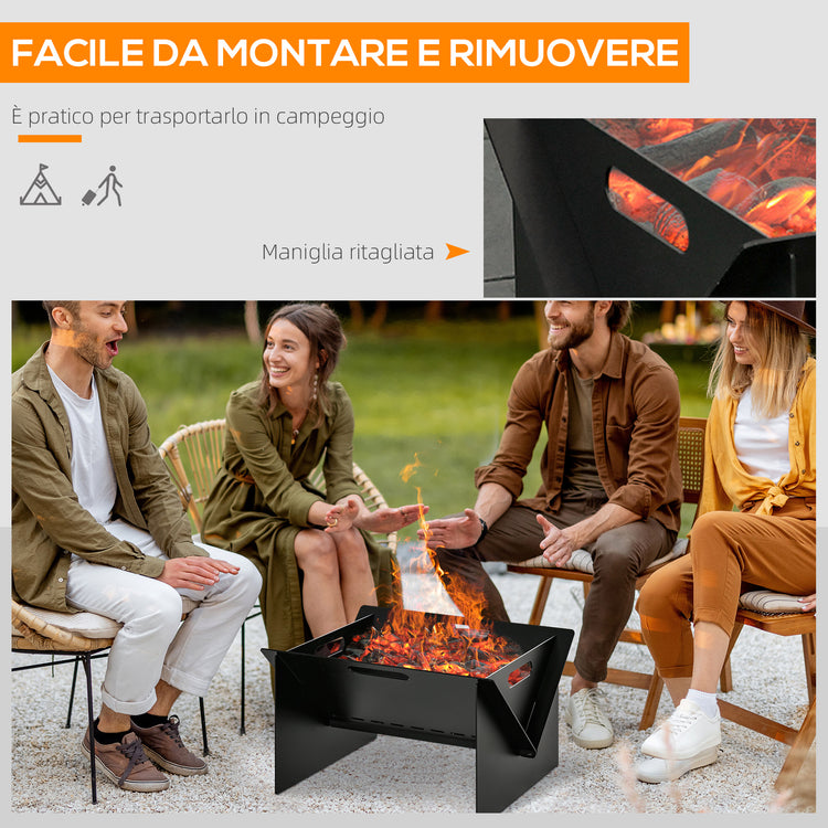 Braciere con Maniglie Portatile 50x45x30cm in Acciaio Nero