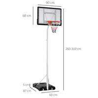 Canestro Basket da Esterno Altezza Regolabile 210-260 cm Ruote Integrate Bianco