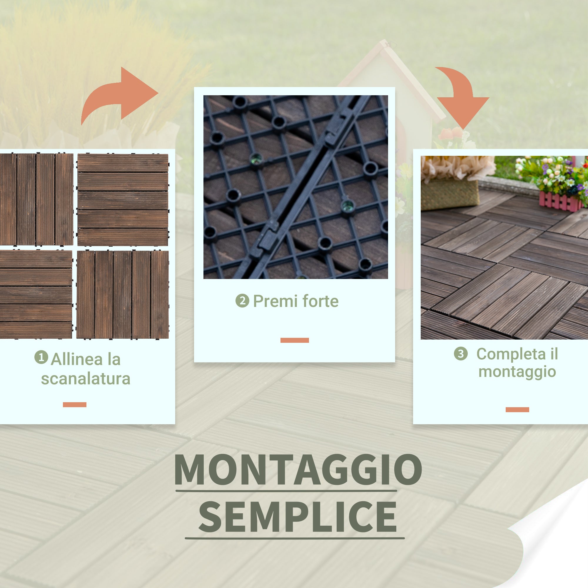 Pavimentazione da Esterno Incastrabile 27 Pezzi 30x30x2,5 cm in Legno di Abete e PVC Nero