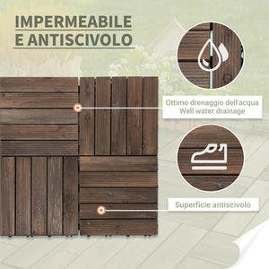 Pavimentazione da Esterno Incastrabile 27 Pezzi 30x30x2,5 cm in Legno di Abete e PVC Nero