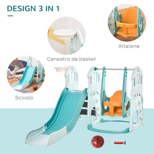 Scivolo per Bambini 149x186x98 cm con Altalena e Canestro Blu