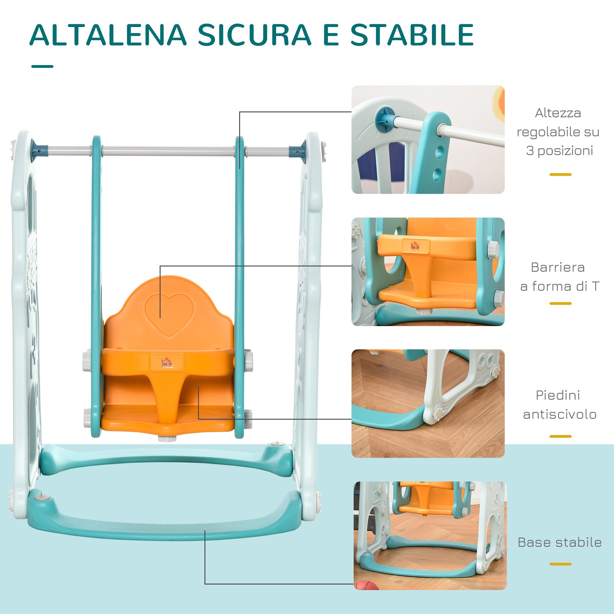 Scivolo per Bambini 149x186x98 cm con Altalena e Canestro Blu