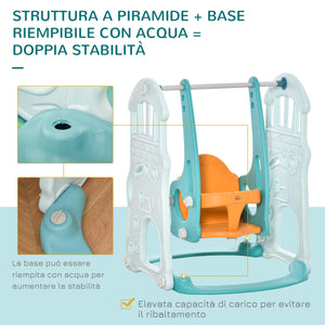 Scivolo per Bambini 149x186x98 cm con Altalena e Canestro Blu