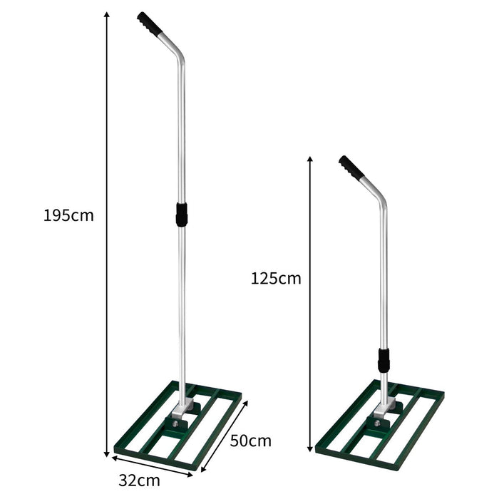 Livellatrice 50cm Rastrello Livellatore Acciaio Verde 1,9m Manico Estensibile Erba