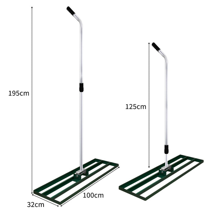 Livellatrice 100cm Rastrello Livellatore Verde 1,9m Manico Estensibile Erba