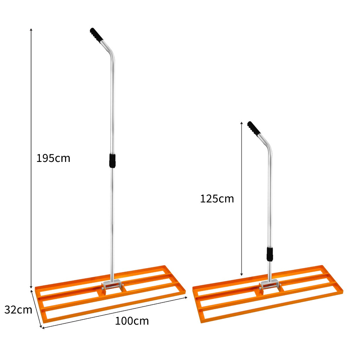 Livellatrice 100cm Rastrello Livellatore Acciaio Arancione 1,9m Manico Estensibile Erba