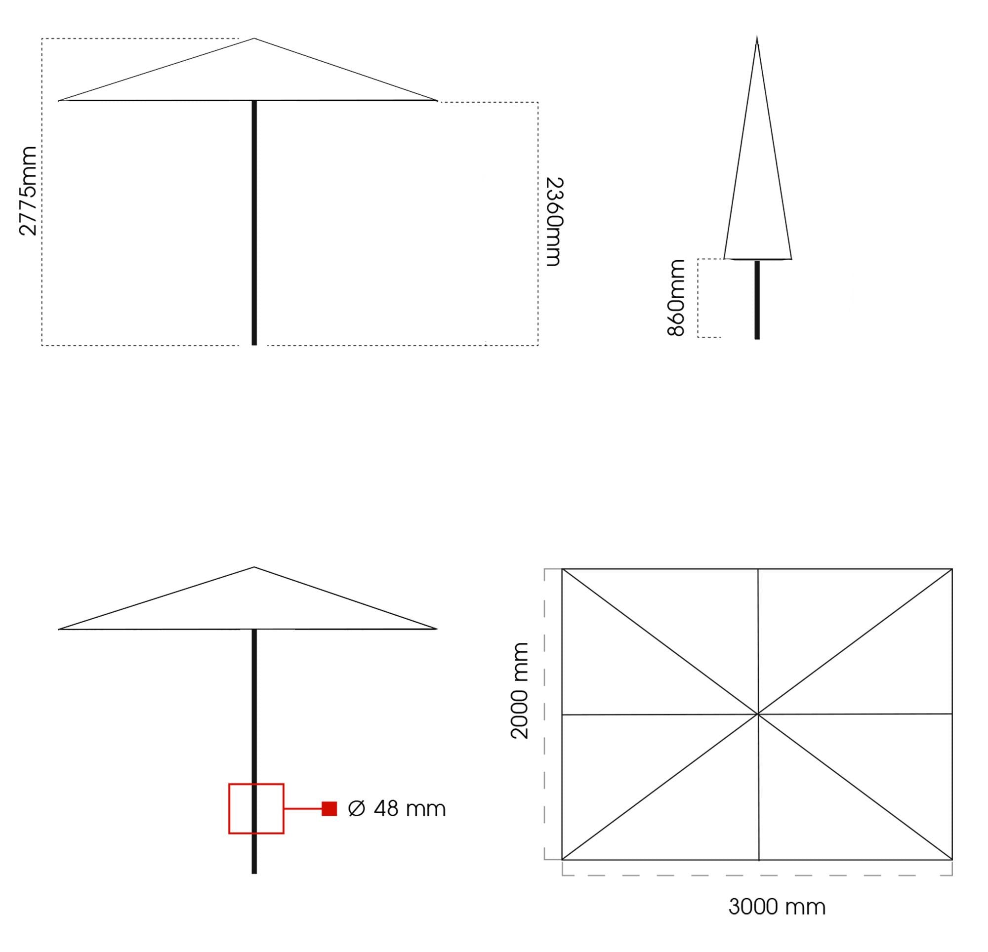 Ombrellone da Giardino 2x3m in Legno Ø48 mm Telo in Acrilico Ecrù