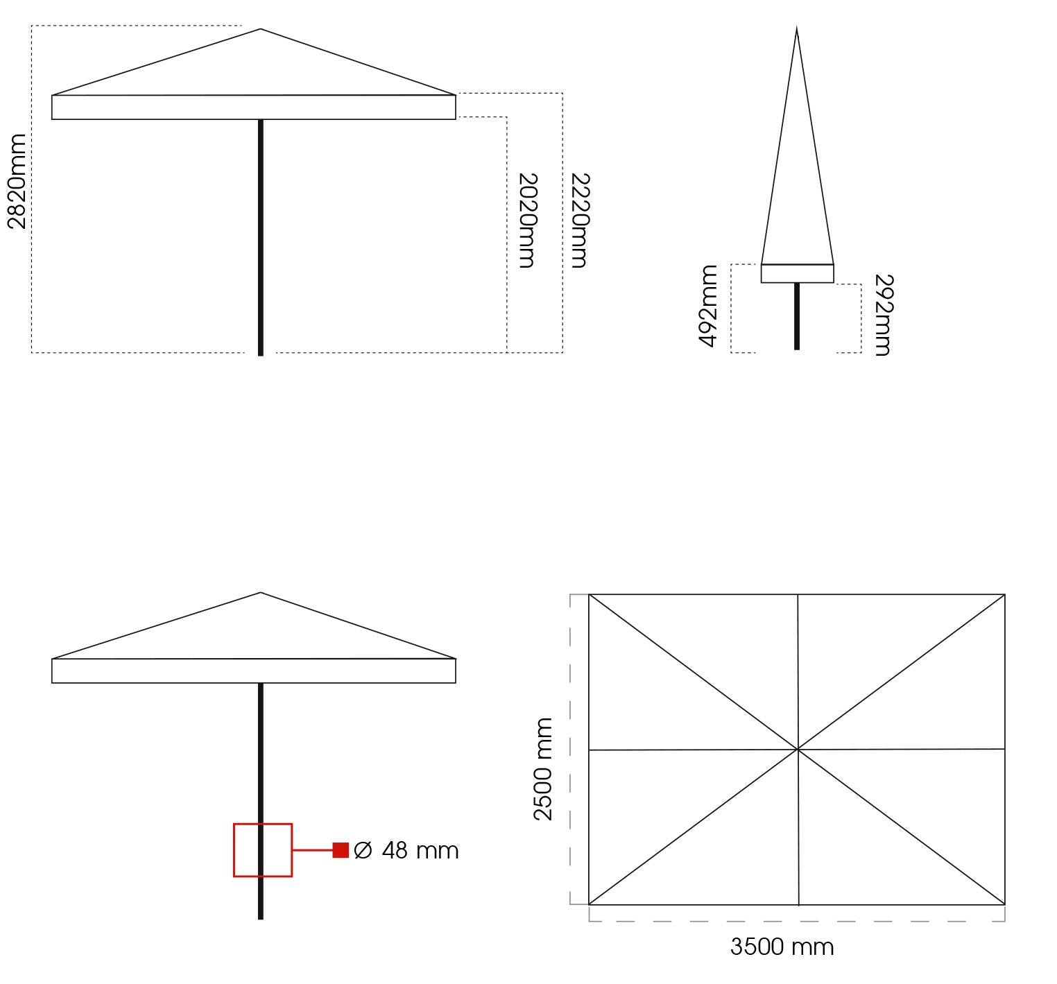 Ombrellone da Giardino 2,5x3,5m in Legno Ø48 mm Telo in Acrilico Ecrù