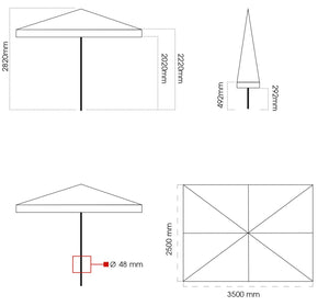 Ombrellone da Giardino 2,5x3,5m in Legno Ø48 mm Telo in Acrilico Ecrù