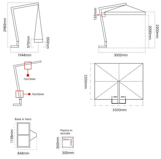 Ombrellone da Giardino Decentrato 2,5x3,5m in Legno Telo in Acrilico Ecrù