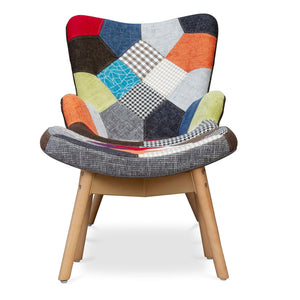 Poltrona Relax con Pouf Poggiapiedi in Tessuto Patchwork