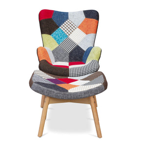 Poltrona Relax con Pouf Poggiapiedi in Tessuto Patchwork