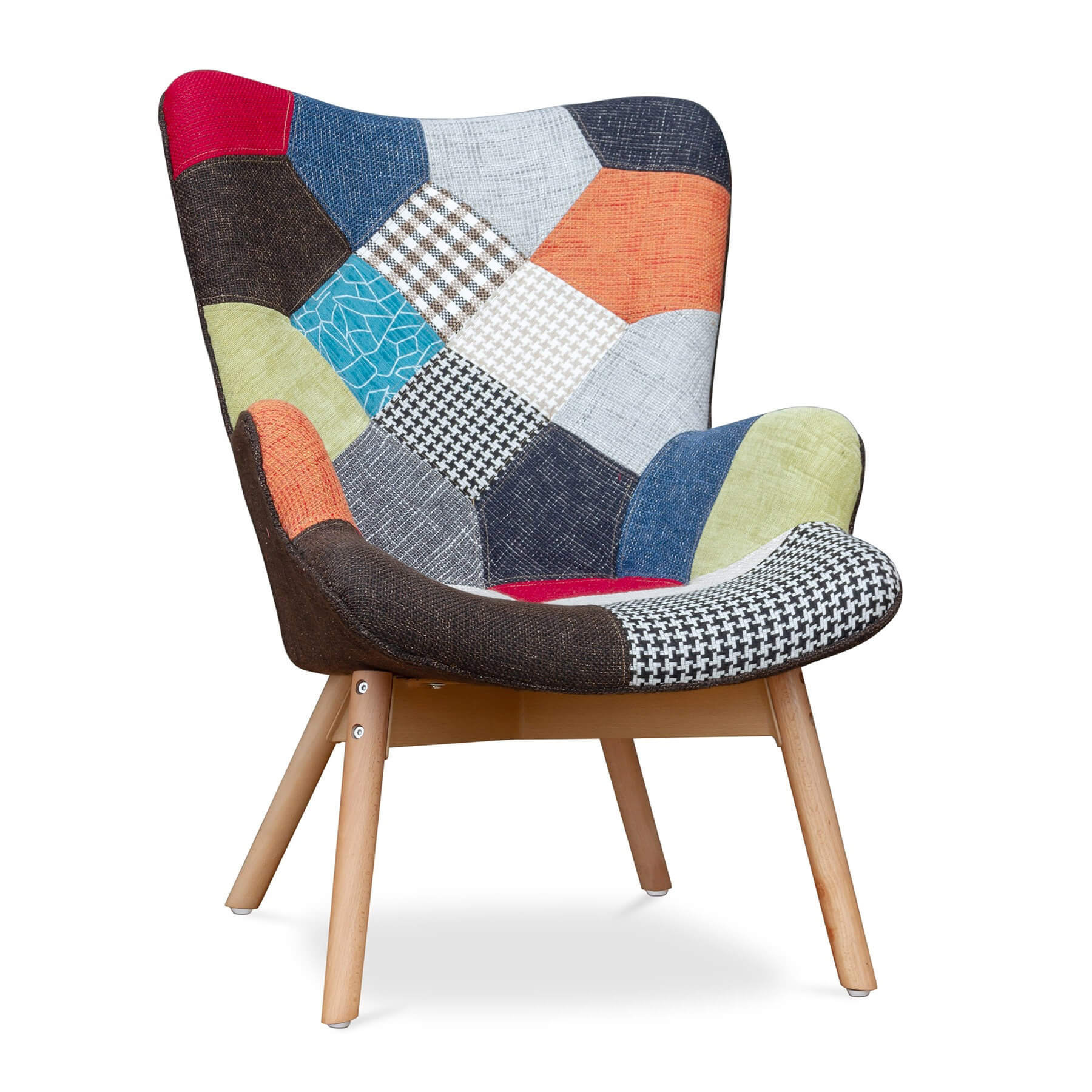 Poltrona Relax con Pouf Poggiapiedi in Tessuto Patchwork