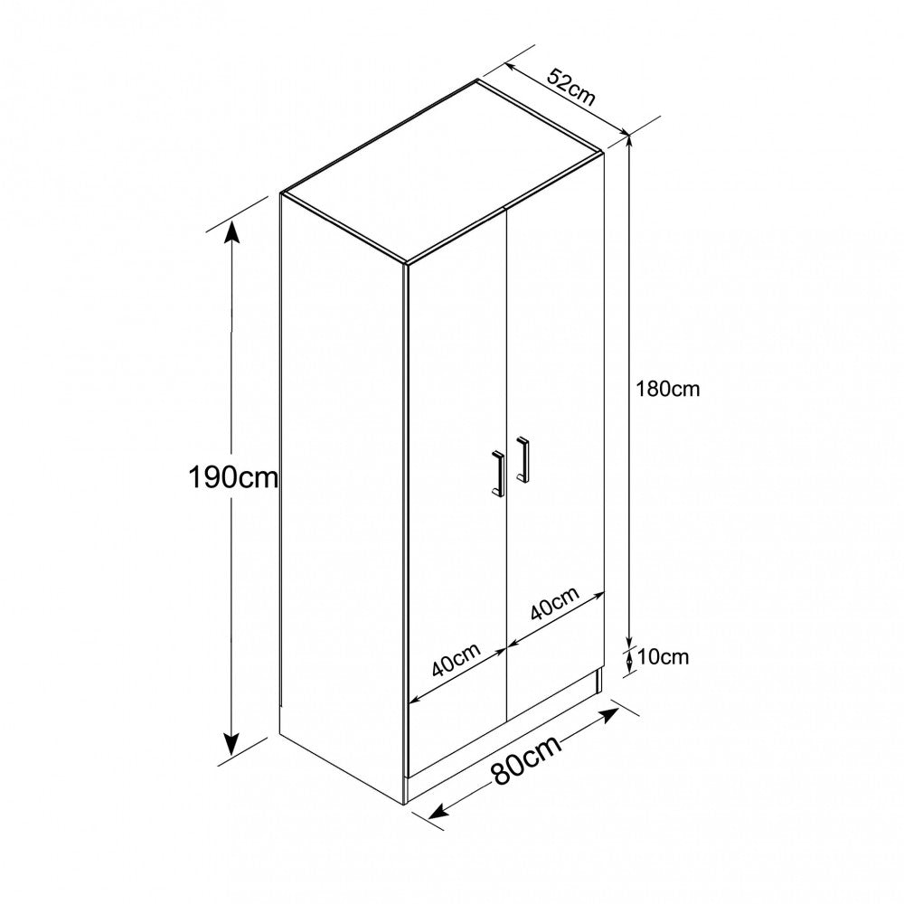 Armadio 2 Ante 80x52x180 h cm in Truciolare bilaminato Bianco