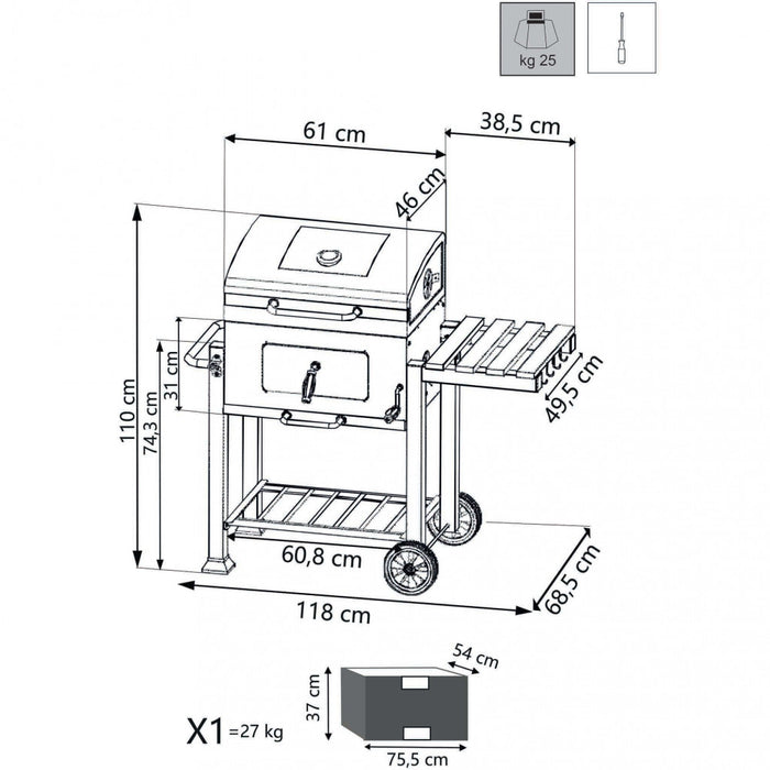 Barbecue a Carbonella 118x56x110 h cm in Acciaio Antracite