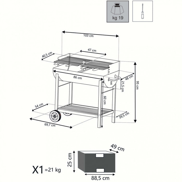 Barbecue a Carbonella 100x47x94 h cm in Acciaio Nero