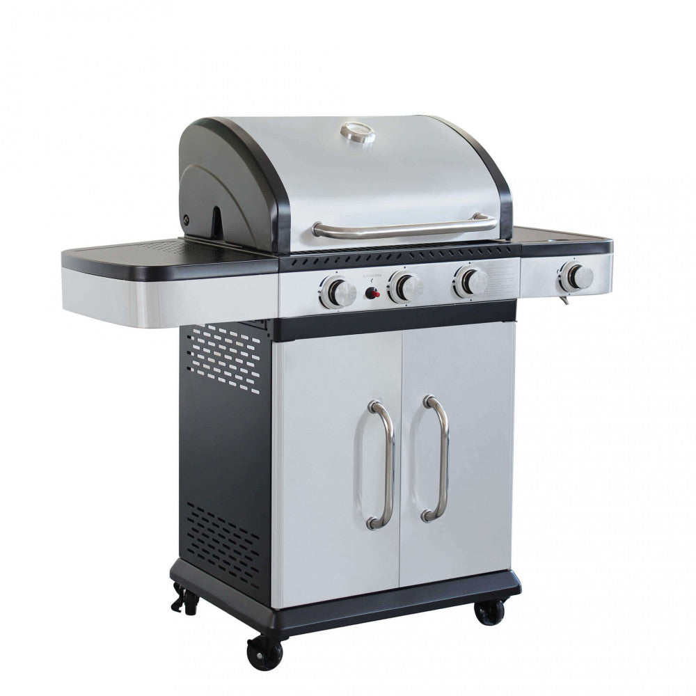 Barbecue a Gas GPL Davis 3 Fuochi + 1 con Fornello Laterale 117x55,5x112 h cm in Acciaio Grigio