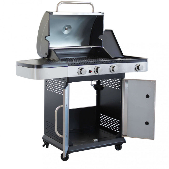 Barbecue a Gas GPL Davis 3 Fuochi + 1 con Fornello Laterale 117x55,5x112 h cm in Acciaio Grigio