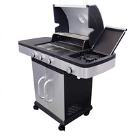 Barbecue a Gas GPL Davis 3 Fuochi + 1 con Fornello Laterale 117x55,5x112 h cm in Acciaio Grigio