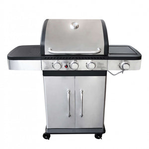 Barbecue a Gas GPL Davis 3 Fuochi + 1 con Fornello Laterale 117x55,5x112 h cm in Acciaio Grigio