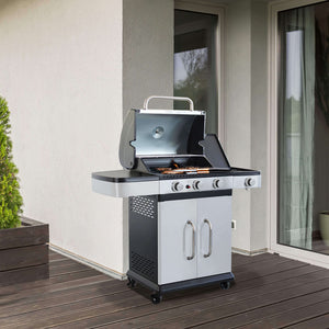 Barbecue a Gas GPL Davis 3 Fuochi + 1 con Fornello Laterale 117x55,5x112 h cm in Acciaio Grigio