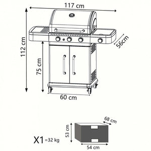 Barbecue a Gas GPL Davis 3 Fuochi + 1 con Fornello Laterale 117x55,5x112 h cm in Acciaio Grigio