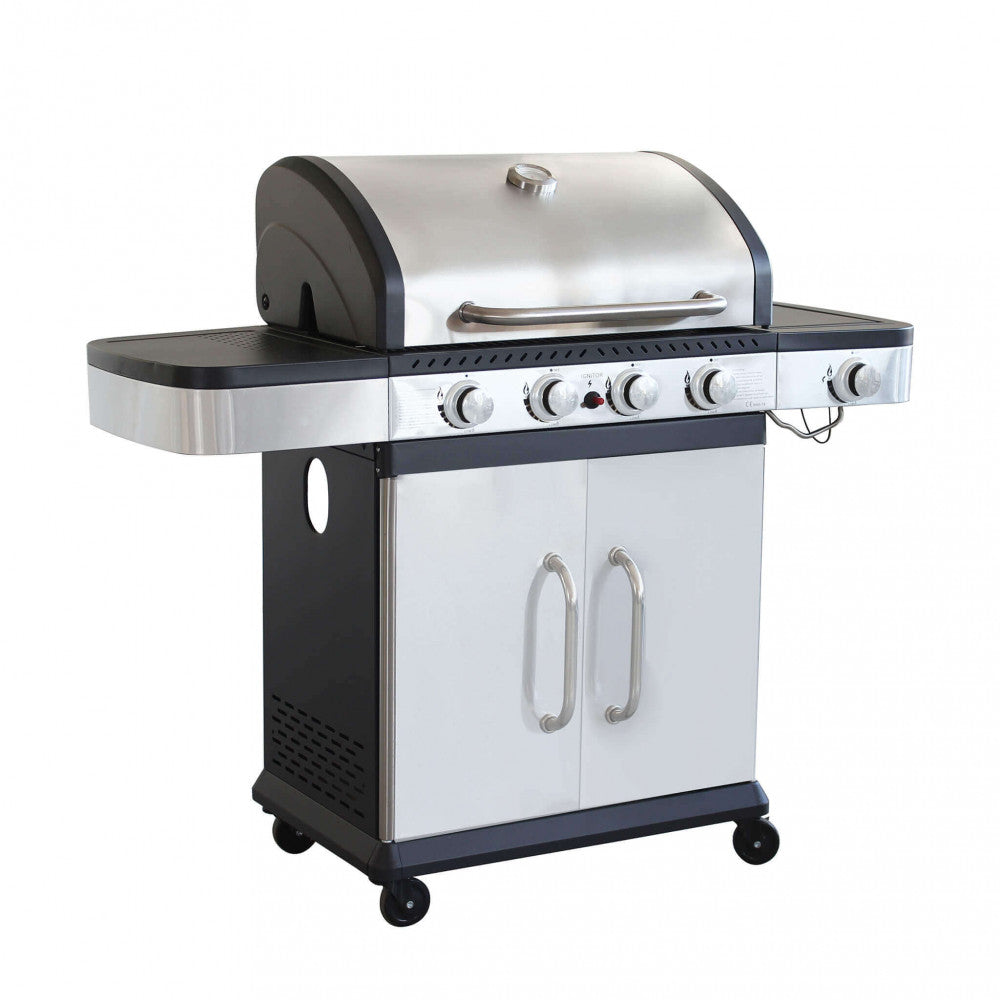 Barbecue a Gas GPL Davis 4 Fuochi + 1 con Fornello Laterale 128,5x55,5x112 h cm in Acciaio Grigio