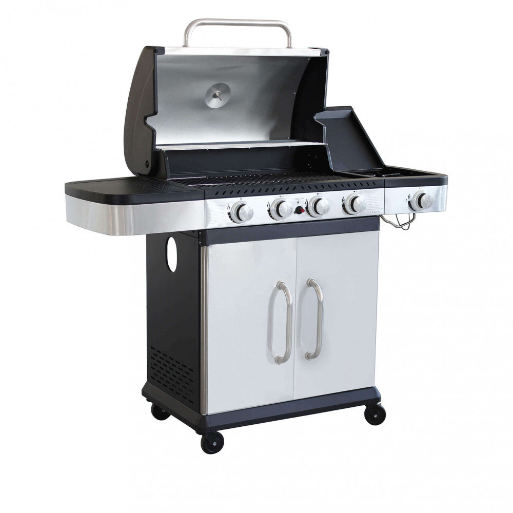 Barbecue a Gas GPL Davis 4 Fuochi + 1 con Fornello Laterale 128,5x55,5x112 h cm in Acciaio Grigio