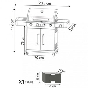 Barbecue a Gas GPL Davis 4 Fuochi + 1 con Fornello Laterale 128,5x55,5x112 h cm in Acciaio Grigio