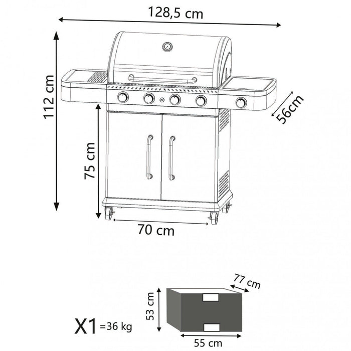 Barbecue a Gas GPL Davis 4 Fuochi + 1 con Fornello Laterale 128,5x55,5x112 h cm in Acciaio Grigio