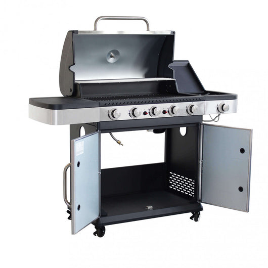 Barbecue a Gas GPL Davis 5 Fuochi + 1 con Fornello Laterale 138x55,5x112 h cm in Acciaio Grigio