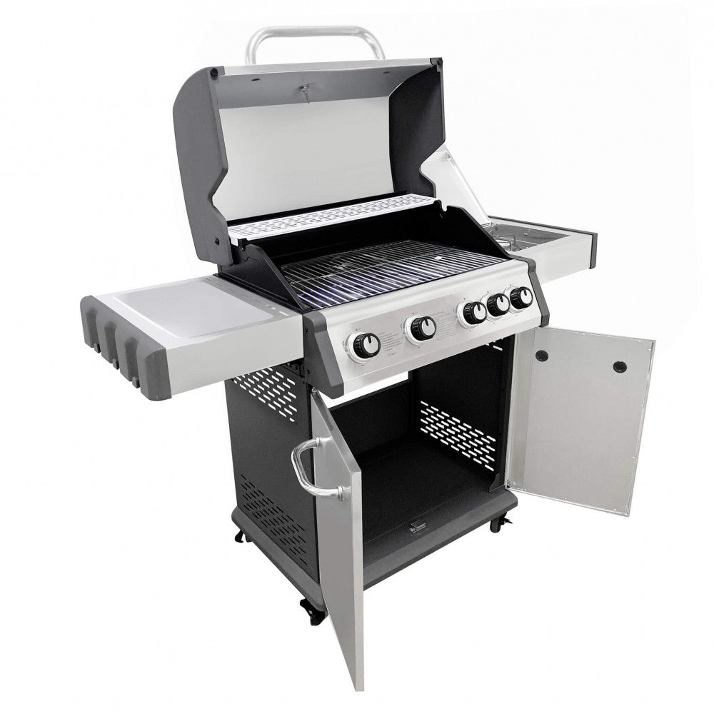 Barbecue a Gas GPL Montana 4 Fuochi + 1 con Fornello Laterale 133x57x114 h cm in Acciaio Grigio