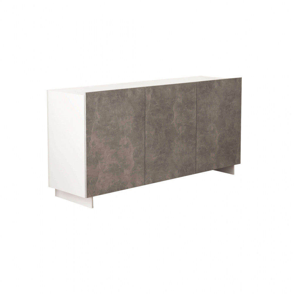 Credenza Carlile Bianco e Grigio Effetto Cemento 150x40x76 h cm in Truciolare bilaminato Marmo