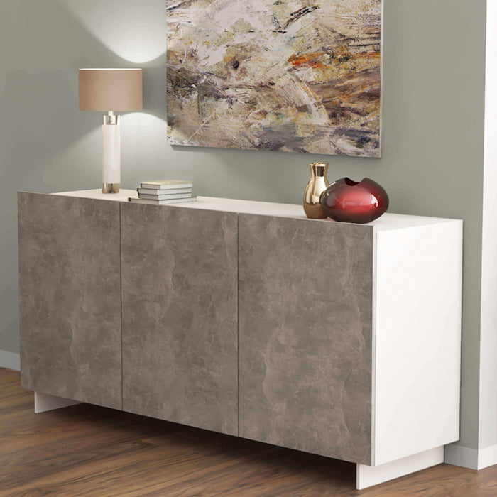 Credenza Carlile Bianco e Grigio Effetto Cemento 150x40x76 h cm in Truciolare bilaminato Marmo