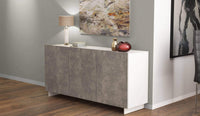 Credenza Carlile Bianco e Grigio Effetto Cemento 150x40x76 h cm in Truciolare bilaminato Marmo