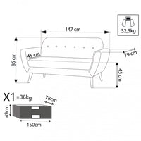 Divano 2 Posti Burton 147x79x86 h cm in Tessuto Blu