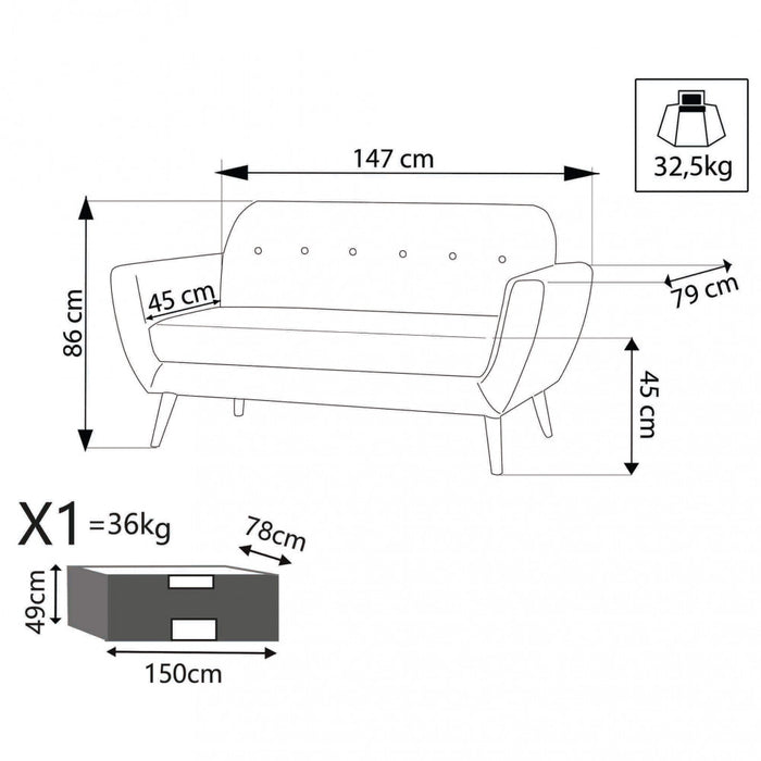 Divano 2 Posti Burton 147x79x86 h cm in Tessuto Blu