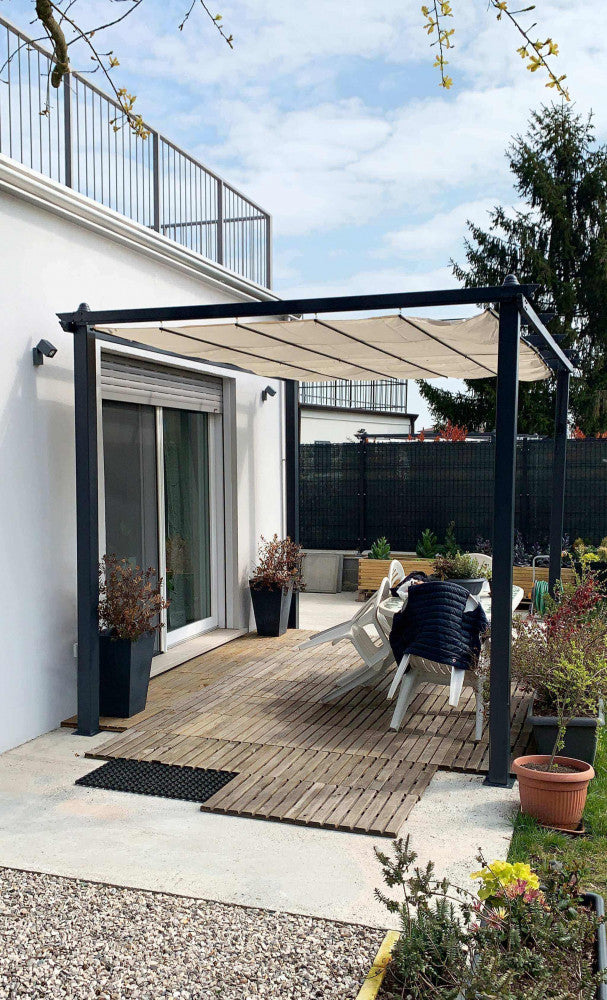 Pergola da Giardino 3x4 m in Alluminio Antracite Telo Beige