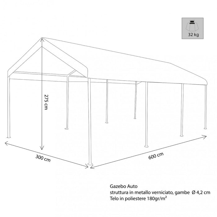 Gazebo Auto 3x6 m in Acciaio Bianco